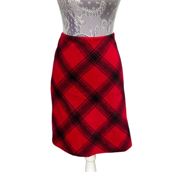 Talbots Women’s 6 Twill A-Line Red “Country Plaid” Lined Wool Blend Skirt - Picture 3 of 12